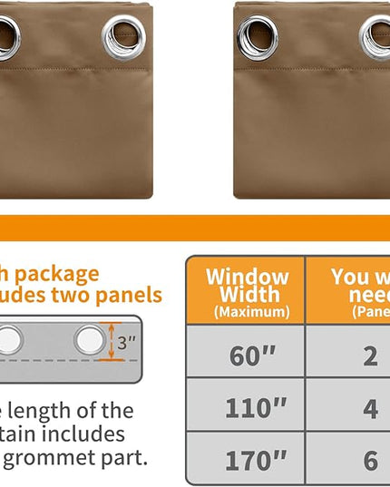 YoungsTex Blackout Curtains 68 Inches Length 2 Panels for Living Room - Thermal Insulated Drapes with Grommet Room Darkeing Privacy for Bedroom, Taupe, 42 x 68 Inch
