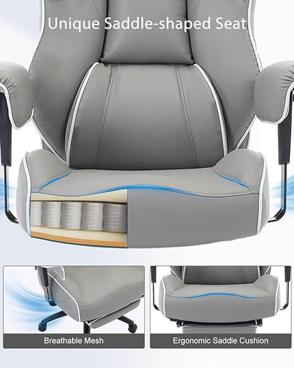DJ·Wang Big and Tall Office Chair with Foot Rest (PU Gray)