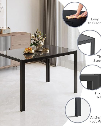 Gizoon Glass Dining Table Sets for 6, 7 Piece Kitchen Table and Chairs Set for 6 Person, PU Leather Modern Dining Room Sets for Home, Kitchen, Living Room