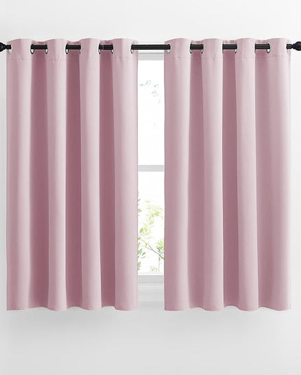 NICETOWN Insulated Room Darkening Curtains and Drapes - Microfiber Energy Saving Thermal Insulated Solid Grommet Room Darkening Draperies for Kitchen (1 Pair, 46 inches by 54 Inch, Baby Pink)