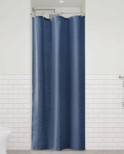 Naturoom Vintage Blue 36 Inch Shower Curtain - Stall Narrow Half Linen Ultra Thick Fabric Shower Curtain Set with Hooks, Boho Farmhouse Rustic RV Camper Bath Curtains for Bathroom, 36x72