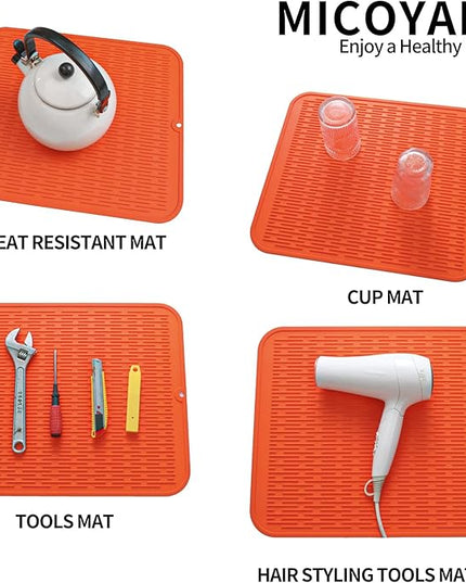 Silicone Dish Drying Mat for Multiple Usage,Easy clean,Eco-friendly,Heat-resistant Silicone Mat for Kitchen Counter or Sink,Refrigerator or Drawer Liner Orange XL 18 inches x 16 inches