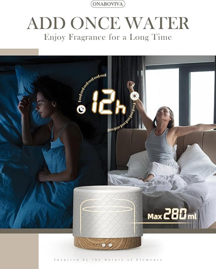 Essential Oil Diffuser, Aesthetic Ceramic Diffusers for Essential Oils,Ultrasonic 280ml Aroma Fragrance Diffuser with Cool Mist Humidifier Deffuser for Home,Office,Yoga,Bathroom
