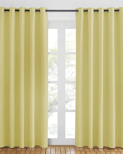NICETOWN Paler Yellow Blackout Curtains 84 inch Length, Grommet Top Room Darkening Drapes for Bedroom Living Room, Light Blocking Window Covering for Privacy (W66 x L84 Inch, 1 Panel)