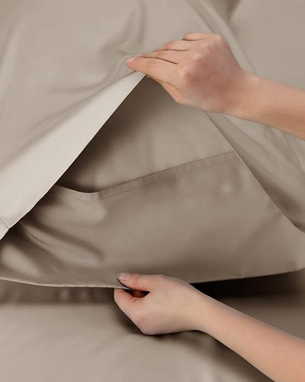 Bedsure King Size Sheets Set, Cooling Sheets for Hot Sleepers, Rayon Derived from Bamboo, Breathable & Soft, Deep Pocket Up to 16 Inches, Hotel Luxury Silky Bedding, Simply Taupe
