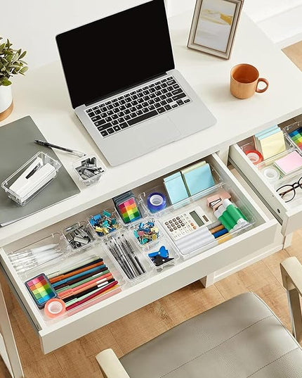 8 Pack Clear Drawer Organizer, 4 Sizes Organization and Storage Trays, Drawer Organizer Bins for Kitchen, Vanity, Bathroom, Office