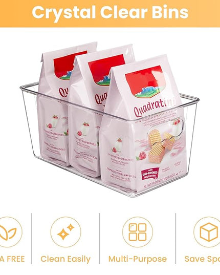 YIHONG Clear Plastic Storage Bins, 4 Pack Small Pantry Organizer Bins with Handle for Kitchen, Freezer,Cabinet,Closet Organization and Storage