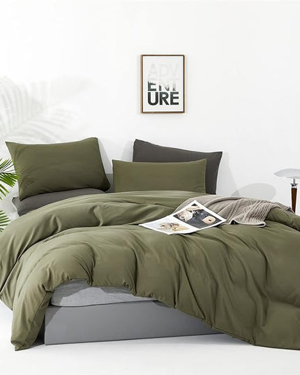 CLOTHKNOW Olive Green Queen Comforter Set 3Pcs Green Bedding Comforter Sets Soft All Season Dark Green Comforter with 2 x Pillow Cases