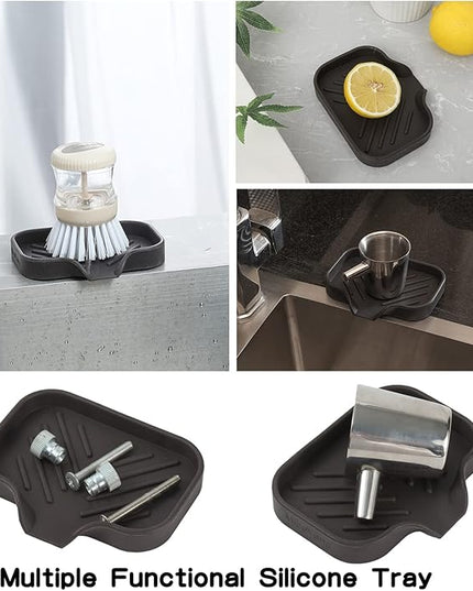 Silicone Bathroom Soap Dishes with Drain Spout-Bathroom and Kitchen Sink Organizer,Sponge Holder,Dish Soap Tray,Perfect for Dispenser,Scrubber,Bottle,Cup on Sink or Counter-Coffee 4.9"×3.2"