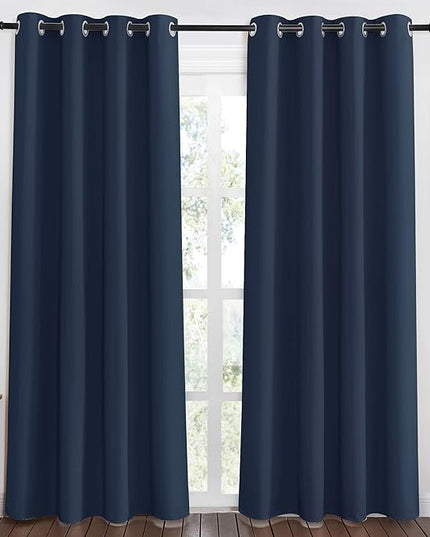 NICETOWN Navy Blue Blackout Window Curtain for Doorway - Grommet Privacy Window Treatment Energy Saving Thermal Insulated Room Darkening for Bedroom (1 Panel, W46 x L80)