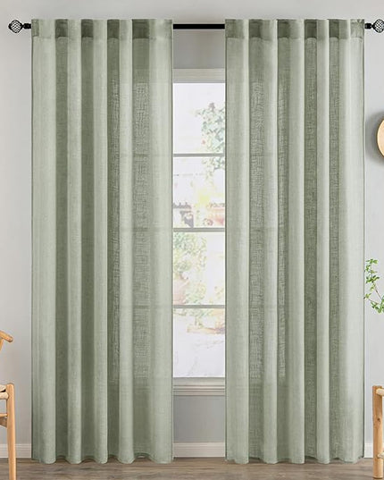 MIULEE Sage Linen Curtains 84 Inch Length 2 Panels for Bedroom Living Room,Green Soft Thick Linen Textured Window Drapes Semi Sheer Light Filtering Back Tab Rod Pocket Burlap Look Decor