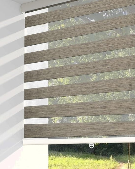 Shadesu Cordless Zebra Blinds for Windows, 27.5" W x 72" H, Brown, Dual Layer Free-Stop Zebra Shades, Light Control for Day and Night, Sheer Blinds for Indoor Windows, Bedroom, Kitchen