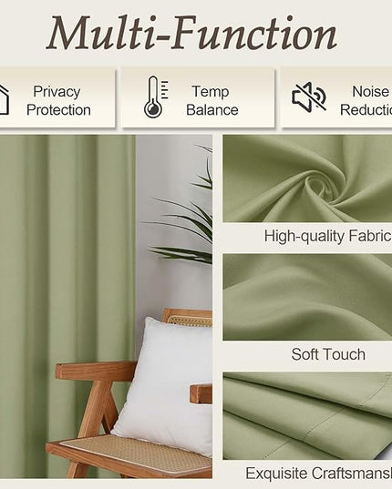 Gwine Sage Green Blackout Curtains for Living Room 72 inches Long, Noise Reducing Room Darkening Window Treatment Curtains for Bedroom, Farmhouse Decor with Rod Pocket, Each 40" Wx72 L,2PCS