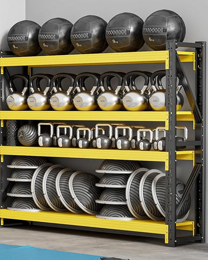 60" W Garage Shelving,4-Tier Heavy Duty Storage Shelves Unit with Adjustable Metal Shelf for Warehouse,Basement,Workshop,5000LBS,60" W x 24" D x 79" H,Black&Yellow