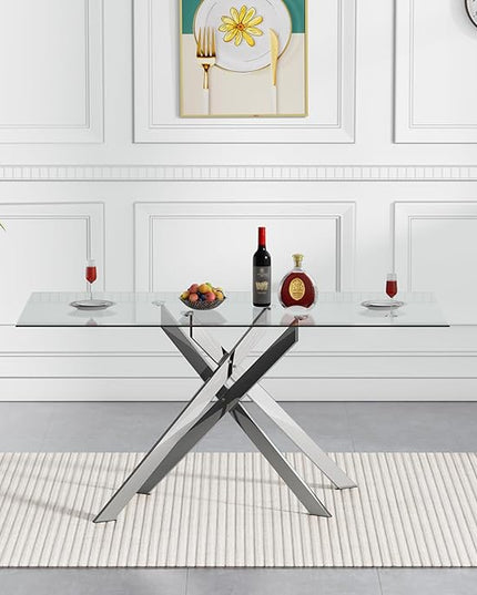 HomVent Rectangular Glass Dining Table Set for 6, Modern Kitchen Table Set and Chairs, Rectangular Glass Dining Room Table Set for Kitchen
