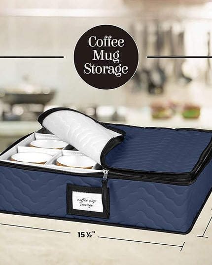 China Storage Containers 5-Piece Set Moving Boxes for Dinnerware, Glasses, Plates, Mugs and Saucers Sturdy Quilted Microfiber Dish Organizer with Dividers for Seasonal Storage - Holds Set of 12, blue