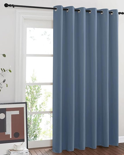 NICETOWN Blackout Stone Blue Curtain for Sliding Door, Grommet Room Divider French Door Curtain Wide Window Treatment Sound Reducing Thermal Drapes for Bedroom/Living Room (1 Panel, W80 x L95)