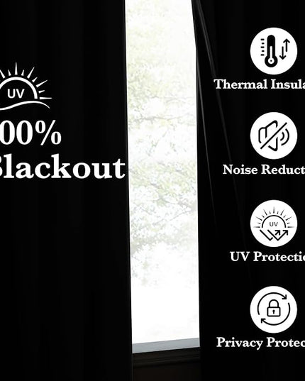 NICETOWN Full Blackout Curtains 96 inch Long for Home Theater, Grommet Energy Saving Room Darkening Window Treatment Thermal Curtains Portable Sun Shades for Living Room, W52 x L96, 2 Panels