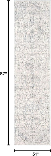 BoutiqueRugs Orrick Oriental Boho Vintage Runner Rug - Farmhouse Traditional Patterned Rug for Hallway, Kitchen, Bathroom - Pale Blue, Aqua, Cream, Brown - 2'7" x 7'3" Runner