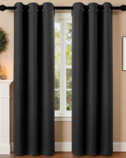 Room Darkening Curtains 84 Inch Length for Bedroom Living Room, Insulated Thermal Grommet Curtain Drapes, Blackout(60-90%,Not 100%) Window Treatment Decor, 2 Panels, 35x84, Black