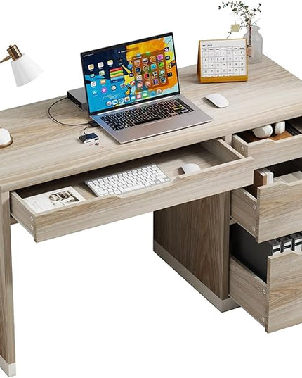 48 Inch Small Desk with Drawers, Computer Desk with Storage File Cabinet for Bedroom, Office Desk with Storage for Small Space, Walnut