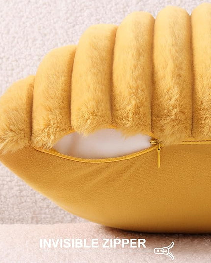 Pallene Faux Fur Plush Throw Pillow Covers 20x20 Set of 2, Luxury Soft Fluffy Striped Decorative Pillow Covers for Sofa, Couch, Living Room, Mustard Yellow