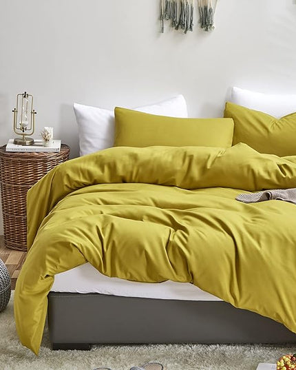 CLOTHKNOW Moss Green Comforter Set California King 3Pcs Yellow Bedding Comforter Sets Solid Comforter and 2 x Pillowcases