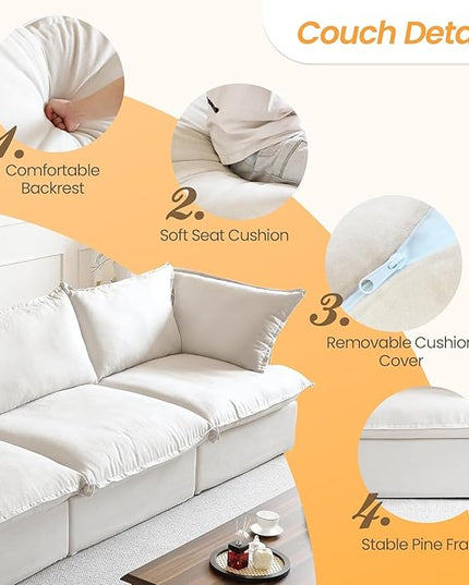 JACH V-Shaped Cloud Sectional Couch, Deep Seats Convertible Sofas, Minimalist Cloud Modular Sofa, Down Fill Soft Sofas for Living Room, Office, Apartment (5 Seats, White)