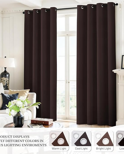 Yakamok Room Darkening 100% Blackout Curtains Grommet Window Treatments with 2 Thick Layers-Brown Thermal Insulated Drapes Set of 2 Panels for Bedroom Living Room 52 Inches by 72 Inches Length