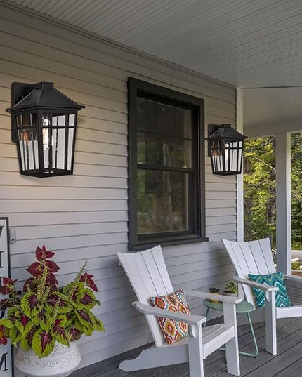 Darkaway 2pcs Outdoor Sconce Lights Wall Light Fixtures, 14inch Large Porch Light Outdoor Wall Anti-Rust Black Aluminum with Glass for Patio Yard Doorway Garage