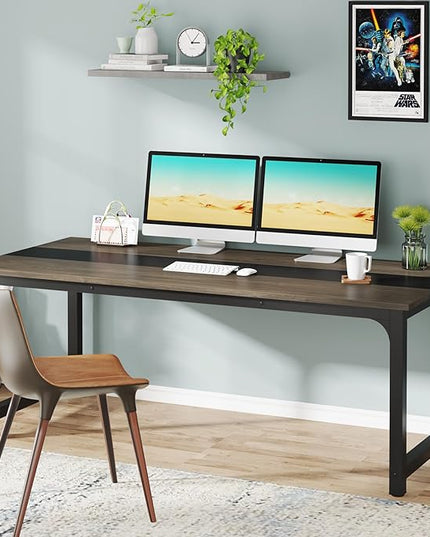 Tribesigns Modern Computer Desk, 70.8 x 31.5 inch Large Office Desk Computer Table Study Writing Desk Workstation for Home Office, Grey/Black