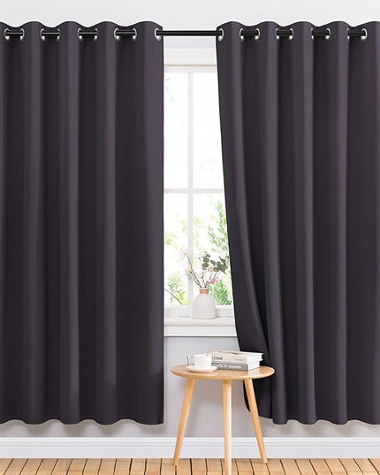NICETOWN Greyish Purple Window Draperies and Curtains - Home Fashion Grommet Top Drape Panels for Bedroom (Set of 2, 66 by 72 Inch, Greyish Purple)
