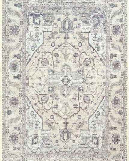 GLN Rugs Bohemian Collection - Machine Washable Area Rug, Bohemian Vintage, Non Slip, Low Pile Chenille Rug, Living Room, Bedroom, Bathroom Rug (2'x3' Beige and Gray)