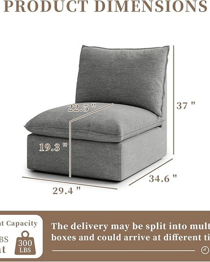 Waterproof Cloud Sectional Couches,High Backrest Down Filled Sofa for Living Room,Modular Sofas Spill & Stain-Resistant Cloud Couch,Detachable Couch Covers,Dark Grey