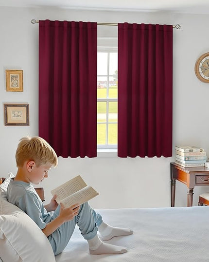 BGment Rod Pocket and Back Tab Blackout Curtains for Bedroom - Christmas Curtains Thermal Insulated Room Darkening Drapes for Living Room, 2 Window Curtain Panels (52 x 45 Inch, Burgundy Red)