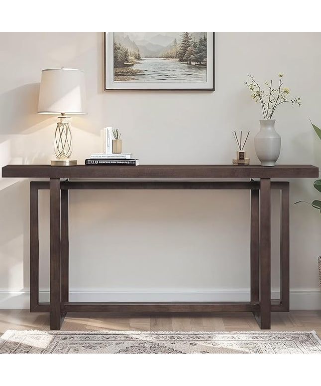 LKTART 59.05-Inch Long Behind Couch Sofa Table for Living Room, Farmhouse Console Table with Storage, Narrow Accent Entryway Tables for Hallway Entrance Foyer (Espresso)