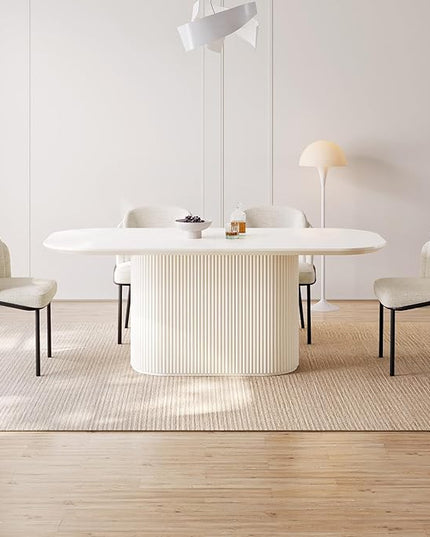Guyii 5-Piece Oval Dining Table Set, 70" Modern Kitchen Table with 4 Chairs, Indoor Rectangular Dining Room Tables for Kitchen, Living Room, Cream White