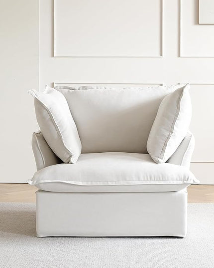 JACH 43" Modern Comfy Couch Chair with Thick Cushion, Couch Single Accent Chair Deep Seat Sofa Couches, Hemp Velvet Sofas Furniture for Small Spaces Living Room Bedroom Office Apartment (White)
