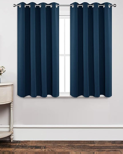 Joydeco Blackout Curtains 45 Inch Length 2 Panels Set, Thermal Insulated Long Curtains& Drapes 2 Burg, Room Darkening Grommet Drapes for Living Room Bedroom Window (W52 x L45 Inch, Navy Blue)