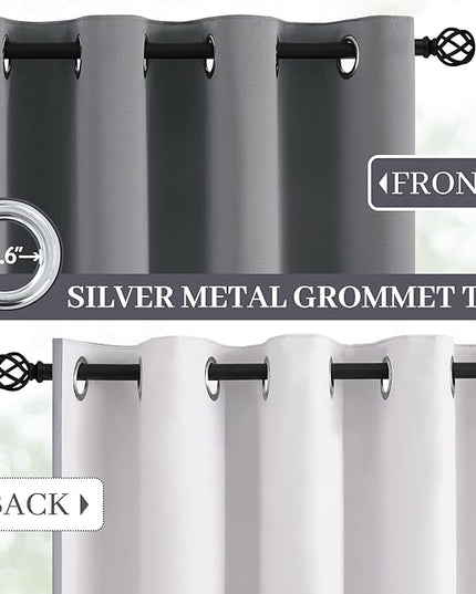 Yakamok Grey Room Darkening 100% Blackout Curtains Grommet Window Treatments with 2 Thick Layers-Gray Thermal Insulated Drapes Set of 2 Panels for Bedroom Living Room 52 Inches by 96 Inches Length