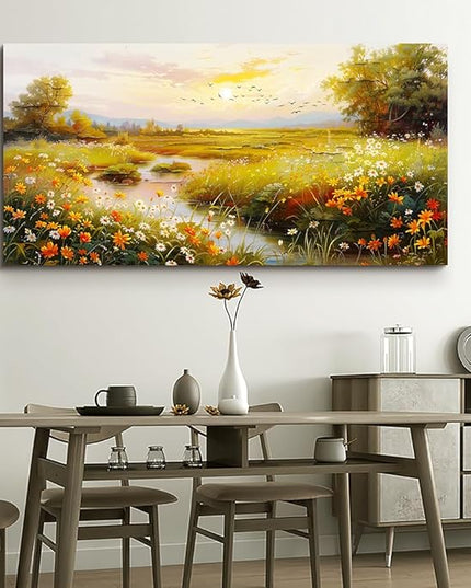 ERQINHUA Large Canvas Wall Decor For Living Room Wall Art For Bedroom Flower landscape Watercolour Painting Office Farmhouse Mural Countryside Sunrise Scenery Wall Picture Artwork Home Decor30 X60