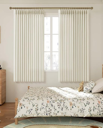 Linen Pinch Pleated Curtains 63 Inches for Cafe, Light Filtering Memory Training Shaped Cream Birch Short Non-See-Through Privacy Linen Curtain for Kitchen 2 Panels 40" W x 63" L Neutral