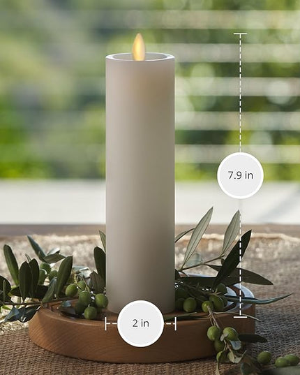Luminara Classic Slim Flameless LED Candle, White 2" x 7.9", Battery Operated Moving Flame Pillar w/Timer, Safe Realistic Wax Candle, Home Decor