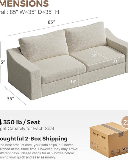 ABCASA 85" W Loveseat Couches for Living Room,Modern Linen Sofa with Removable Cover, Wide Armrest, Solid Wood Frame, Medium Firm Seat Cushion for Bedroom Office Apartment, Easy to Install, Oatmeal