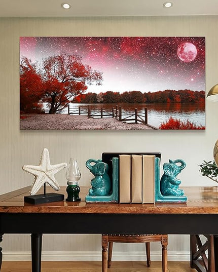 Lapremoly Large Canvas Wall Art For Living Room Modern Wall Decor For Bedroom Red Tree Landscape Wall Paintings Starry Sky Wall Pictures Framed Prints Artwork Office Decor Room Home Decor 24X48 inch