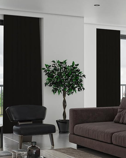 SmartWings Automatic Curtain Opener with Drapery, Motorized Vertical Blinds with Remote, Electric Closet Doors Sliding Panels Compatible with Alexa Google Homekit, 90% Blackout Sesame Black