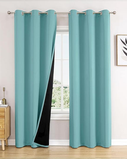 ChrisDowa 100% Blackout Curtains 78 inch Long for Bedroom with Black Liner, 2 Thick Layers Total Blackout Thermal Insulated Grommet Window Curtains 2 Panels Set (Aqua, 42 x 78 Inch)
