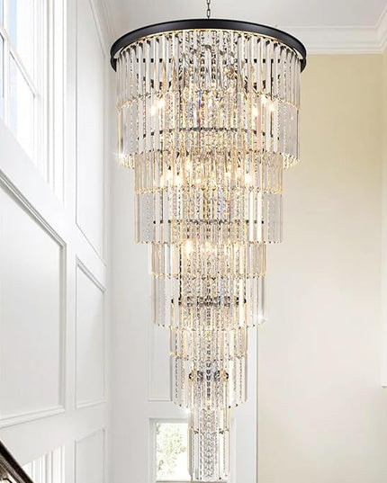 Luxury Modern Black Staircase Chandelier, Large 37-Light Foyer Pendant Lighting for High Ceilings, Long Entryway and Stairwell Chandelier Fixture