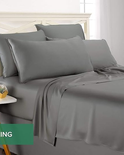 Pure Bamboo Split King Sheets, Genuine 100% Organic Viscose Derived from Bamboo Bed Sheet Set, Soft & Cooling, Double Stitching, 2 Fitted Sheets (Split King, Stone Grey)