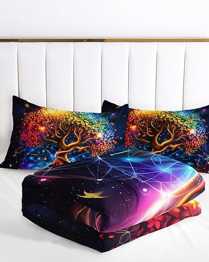 AILONEN Tree of Life Comforter Set Queen Size,Colorful Bohemian Tree of Life Bedding Set,Space Galaxy Starry Duvet Set,Plant Printed Boys Girls Comforter with 2 Pillowcases,3-Piece